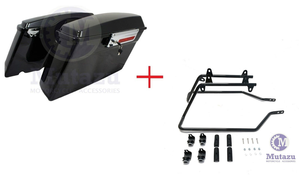 Vivid Black Complete Stock Saddlebags + Conversion Brackets