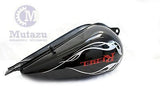 Mutazu Black with Flame Large Gas Tank w petcock & lock set for Honda Rebel 250