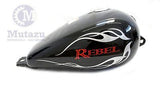 Mutazu Black with Flame Large Gas Tank w petcock & lock set for Honda Rebel 250