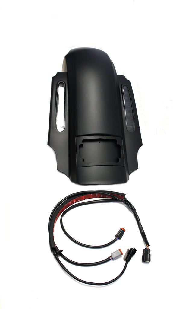 CVO Matte Black Dual Cut Out Extended Rear Fender w LED for Harley