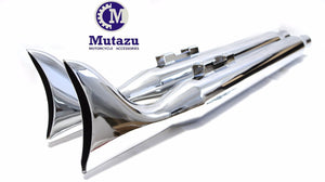 Mutazu 36" Chrome Fish Tail Exhaust Slip On Mufflers 1995-2016 for Harley Touring