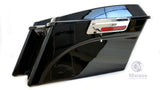 Vivid Black Complete Stock Saddlebags + Chrome Conversion Kit for Harley Softail