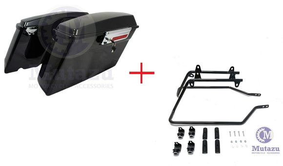 Vivid Black Complete Stock Saddlebags + Conversion Brackets for Yamaha XV 1700