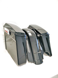 Mutazu 2 in 1 CVO 4" Extended LED Rear Fender w/ Saddlebags Combo Set for 1993-2008 Harley Touring