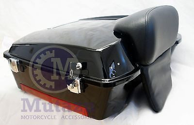 Vivid Black Chopped Tour Pak Trunk with Chopped Backrest for HD Harley Davidson