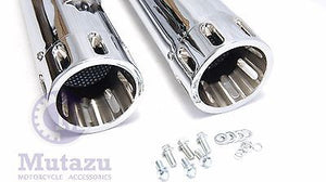 Mutazu MF-09 Slotted Tips 4" Megaphone Slip-On Mufflers 1995-2016 for Harley Touring