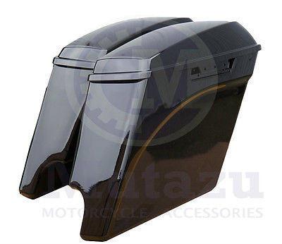 Mutazu Vivid Black Stretched Extended Saddlebags for 2015 2016 Harley FLH FLT