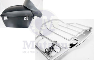 Matte Black King Tour Pak Wrap around backrest LED Air Wing Rack for Harley HD