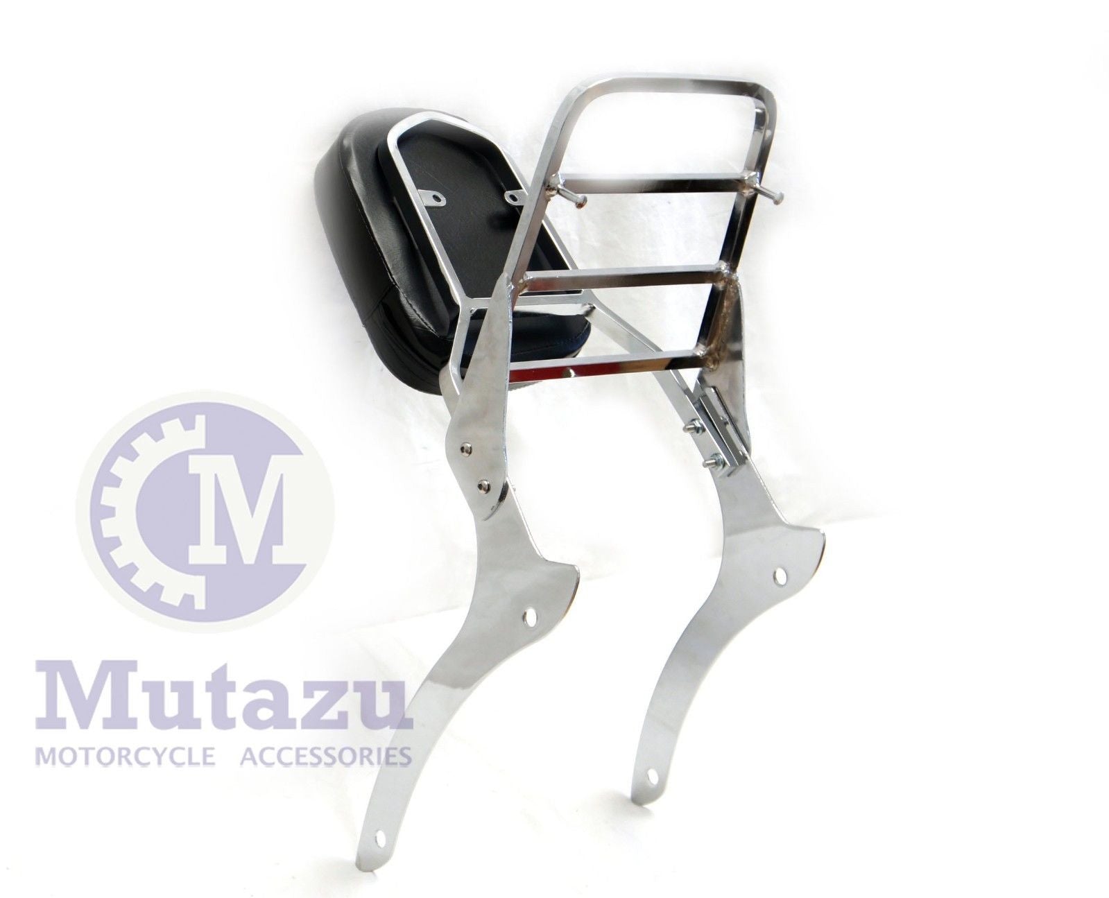 Black Leather Sissy Bar Backrest With Luggage Rack For Yamaha Road Star Warrior XV1700 (02-Up) - Triple Chrome Finish