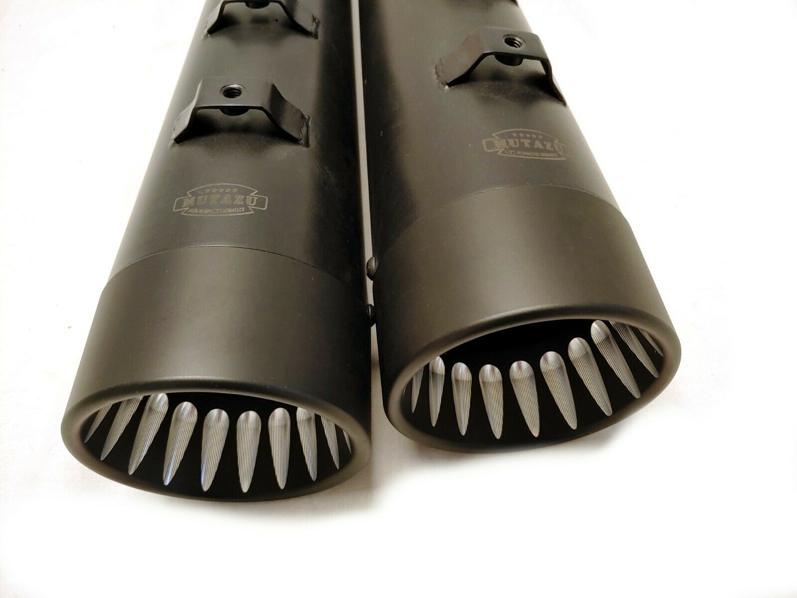 MUTAZU Fluted Cut Black Megaphone Slip-On Mufflers Exhaust