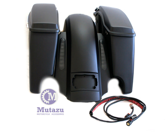 Matte Black CVO Dual Cut Extended Rear Fender w/ saddlebags package set 2014 up Harley Touring