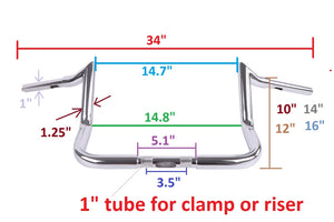 Chrome Black 10" 12" 14" 16" Handlebars for Harley 96-2020 Electra/ Street Glide