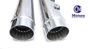 Mutazu MF-26-C 4" Inner Fluted Cut Megaphone Slip-On Mufflers for 1995-2016 Harley Touring