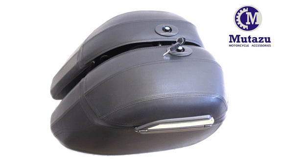 Mutazu Leather Wrapped Hard Saddlebags with universal mounting brackets