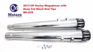 Deep Cut End Caps MF-07N 4" Megaphone Slip-On Mufflers for Harley Touring 2017 & Up