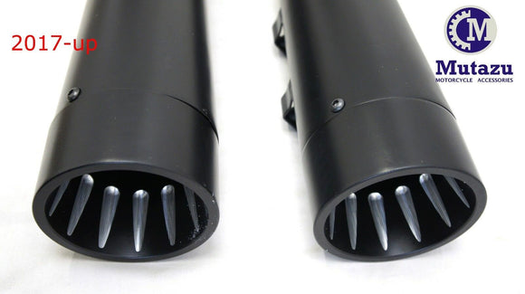 MUTAZU MF-26N-BB Fluted cut Black Megaphone Slip-On Mufflers Exhaust 17-up Harley Touring