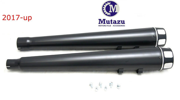 MUTAZU MF-29N-BB Black Megaphone Slip-On Mufflers Exhaust 2017-up Harley Touring