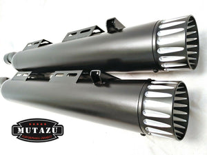 MUTAZU Black Deep Cut Caps 4" Thunder VM-07-B Slip On Mufflers Exhaust Victory Cross Country Road