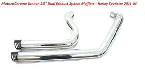 Mutazu Chrome Cannon 2.5" Dual Exhaust System Mufflers-- Harley Sportster 14-UP