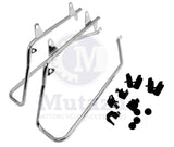 Vivid Black Complete Stock Saddlebags + Chrome Conversion Kit for Harley Softail
