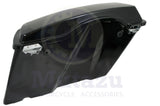 Vivid Black Complete Stock Saddlebags + Chrome Conversion Kit for Harley Softail